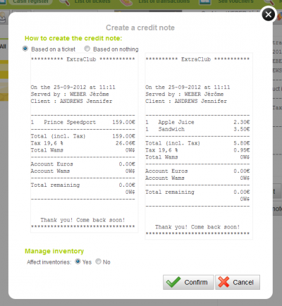 Creating a credit note based on a ticket