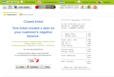 Closed ticket and negative balance